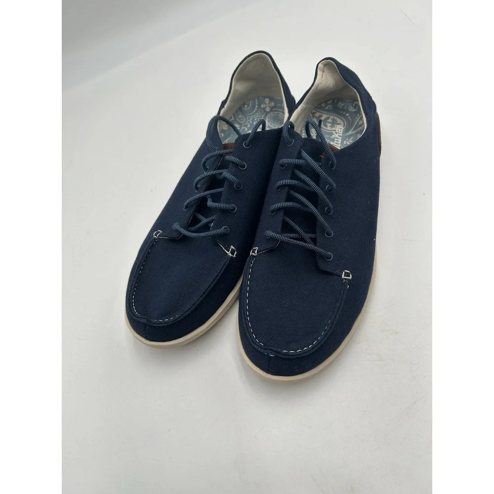 OluKai Manoa Shoes Mens Sz 13 Blue Lace Up Moccasin Boat Deck Canvas Sneaker